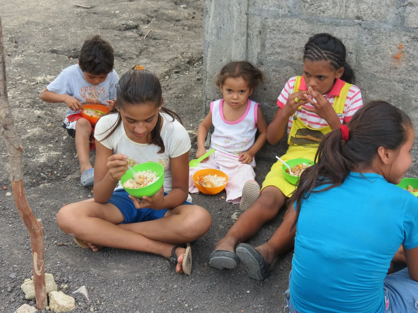 Children sharing a meal through a feeding program in Nicaragua